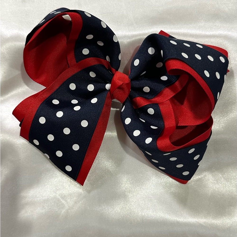 Navy and Red Polka Dot Kids Hair Bow - bundle 2+ and save on shipping.